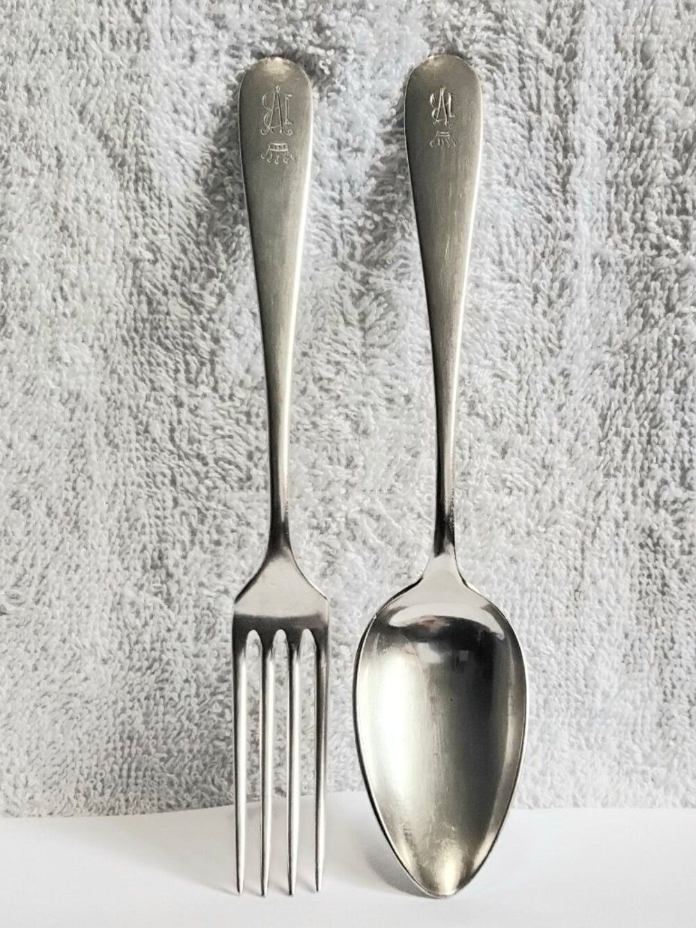 Antique Austrian Silver Plated Art Krupp Berndorf Fork & Spoon 84 Engraved BV!!